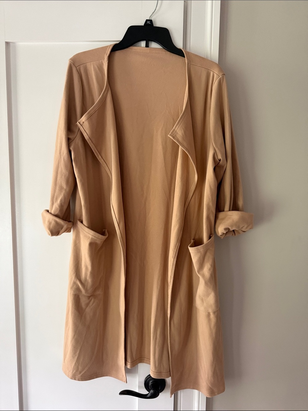 Light Tan Open-Front Women's Long Cardigan Jacket